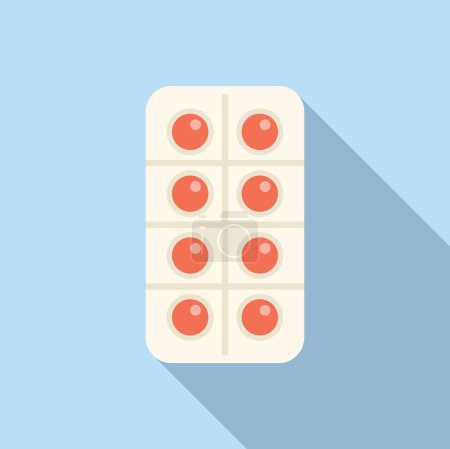 Illustration for Simplistic graphic of a blister pack with red pills, cast shadow on a blue background - Royalty Free Image
