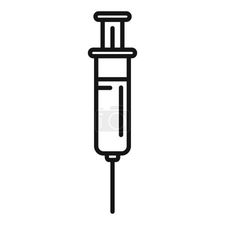 Black and white vector line art of a syringe for medical use