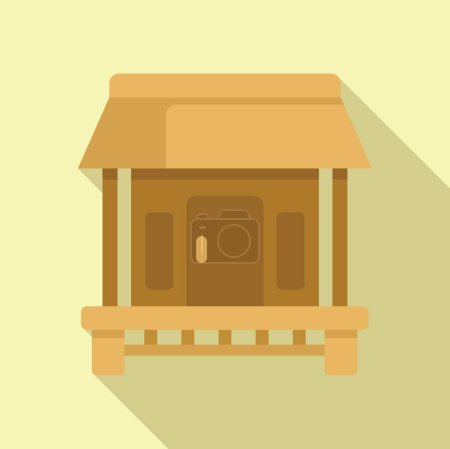 Vereinfachte Darstellung einer gemütlichen Holzhütte mit einladender Veranda in flachem Design