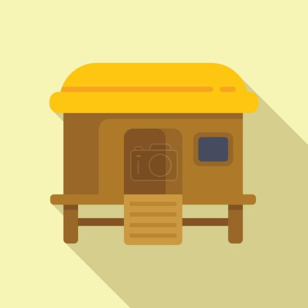 Téléchargez les illustrations : Icône vectorielle de conception plate d'une jolie cabane de toit de chaume de style dessin animé avec un toit jaune - en licence libre de droit