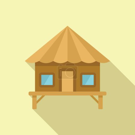 Illustration of a cartoon glamping tent with luxury camping accommodation in a modern, ecofriendly, and sustainable design, set against a tranquil outdoor nature background