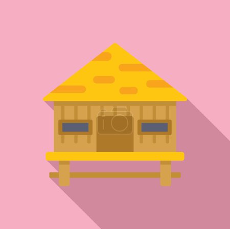 Flat design vector of a cute, yellow beach hut with a subtle shadow, perfect for summerthemed graphics