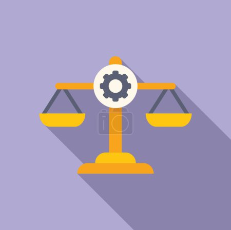 Flat design vector of balance scales with a gear, symbolizing legal balance