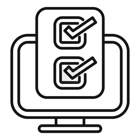 Minimalistisches flaches Design für die Online-Umfrage mit Häkchen und Feedback-Formular für die Bewertung der Benutzererfahrung auf dem Bildschirm des Computermonitors