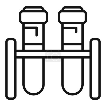 Dibujo en línea simple de tubos de ensayo colocados en un bastidor, ideal para iconos científicos