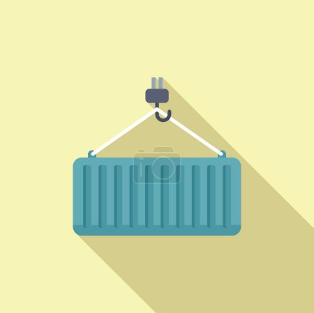 Téléchargez les illustrations : Illustration vectorielle d'un conteneur bleu suspendu à un crochet, avec une ombre, sur fond jaune - en licence libre de droit