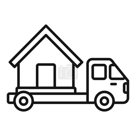Zeilenkunst-Symbol, das einen fahrenden LKW mit einem Haus zeigt, das Umzugs- oder Umzugskonzept darstellt