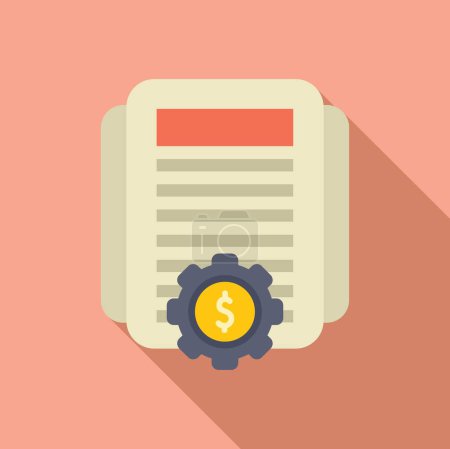 Costefficient strategies document icon with flat design cogwheel and dollar symbol for business financial planning, budgeting, savings, investment, money management, efficiency, and economy concept