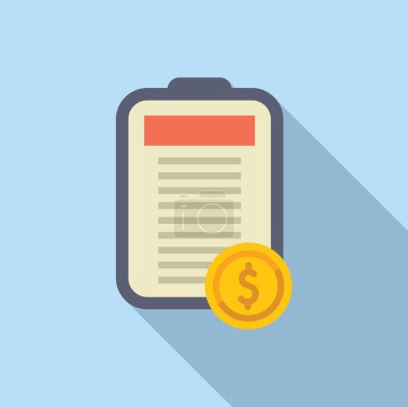 Flat design icon illustrating budget planning with a clipboard and money symbol on a blue background