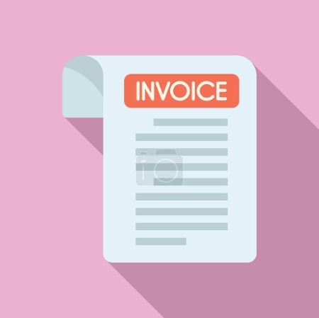 Illustration of a modern flat design invoice icon with shadow effect, on a pastel pink background