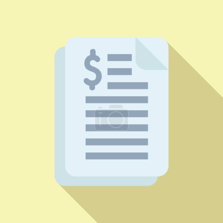 Vector illustration of an invoice paper icon with a currency symbol casting a shadow on a yellow background