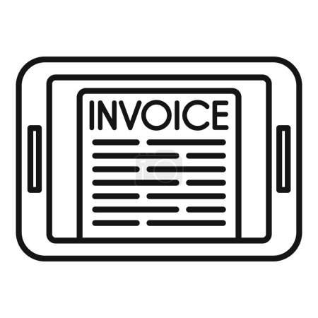 Black and white vector illustration of an invoice icon on a stylized digital tablet