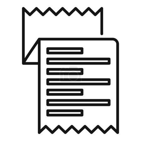 icône vectorielle contour noir d'un reçu papier avec des lignes de texte, adapté à la conception web et app