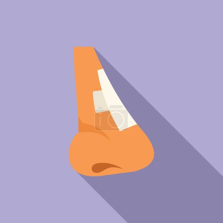 Téléchargez les illustrations : Flat design icon of a cartoon nose with a white bandage, indicating injury - en licence libre de droit