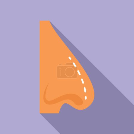 Ilustración de Icono de diseño plano de una nariz humana en naranja con sombra, aislado sobre un telón de fondo morado - Imagen libre de derechos
