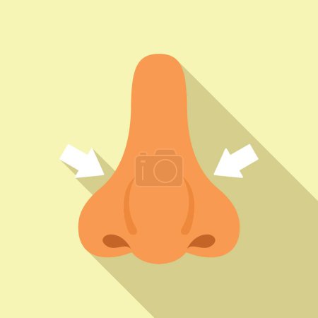 Flat design illustration of a stylized nose with arrows indicating airflow, set on a soft pastel background
