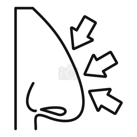 Téléchargez les illustrations : Art de la ligne noire simple représentant un nez humain avec des flèches indiquant la congestion - en licence libre de droit