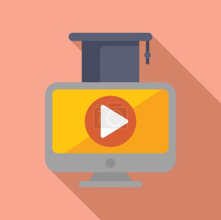Vector illustration of modern online education concept with elearning. Flat design. And distance education elements. Including computer. Graduation cap. Virtual classroom. Webinar