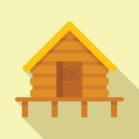 Illustration of a cozy. Warm. Rustic log cabin in the countryside a simple. Minimalist. Flat design cartoon house isolated on a tranquil. Minimalist. Outdoors property. Perfect for real estate