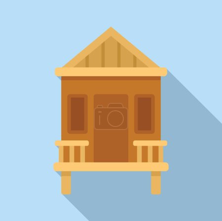 Vector graphic of a stylized beach cabin with long shadow on a blue background