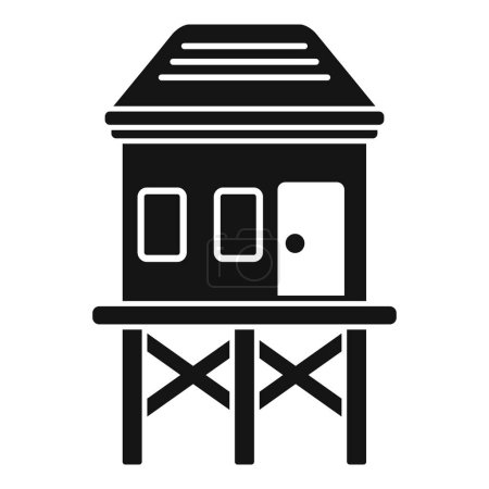 Ilustración vectorial minimalista en blanco y negro de un icono de casa de playa de zancos. Una elegante y sencilla propiedad costera con protección contra tormentas y prevención de inundaciones