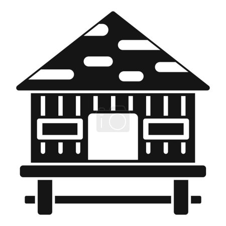 Minimalistische Schwarz-Weiß-Darstellung traditioneller Hüttensymbole mit skalierbarem Artwork für Öko-Unterkünfte in der Schweizer Bergwildnis