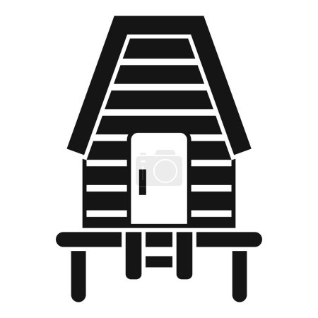 Black vector icon of a simplified log cabin with a front porch and ladder