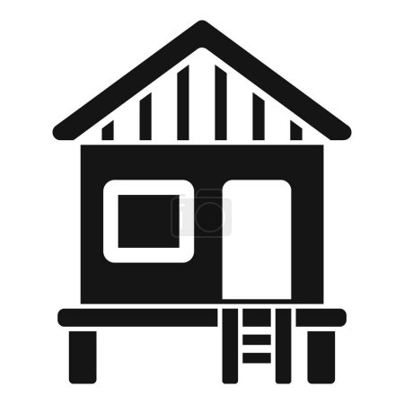 Illustration for Simple black vector icon depicting a stylized stilt beach house with steps and a window - Royalty Free Image