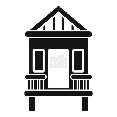 Black silhouette vector graphic of a traditional beach hut with windows and porch details