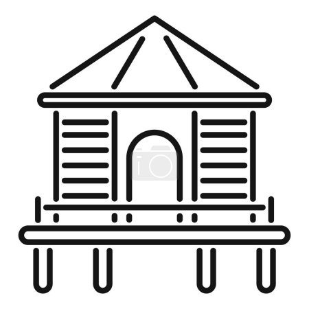 Vector line art drawing of a traditional building exterior with columns and steps