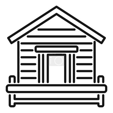 Simple line art icon of a log cabin, perfect for various design needs