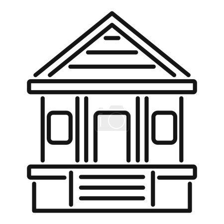 Black and white outline vector icon representing a classical building with a triangular pediment