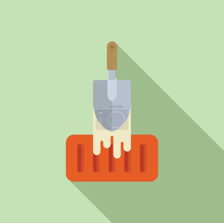 Illustration for Vector illustration of a trowel with dripping paint, cast in soft shadow on a green background - Royalty Free Image