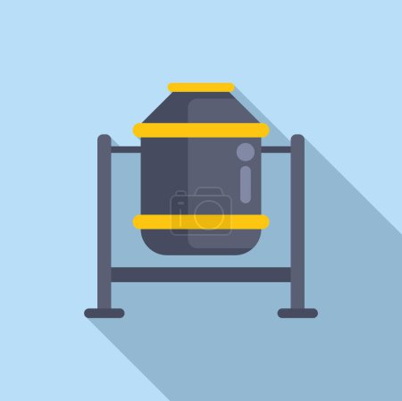 Icono de diseño plano de un cubo de basura negro con acentos amarillos sobre un fondo azul