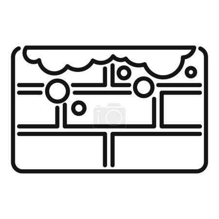 Illustration for Simplified black and white line art representation of a circuit board with electronic components - Royalty Free Image