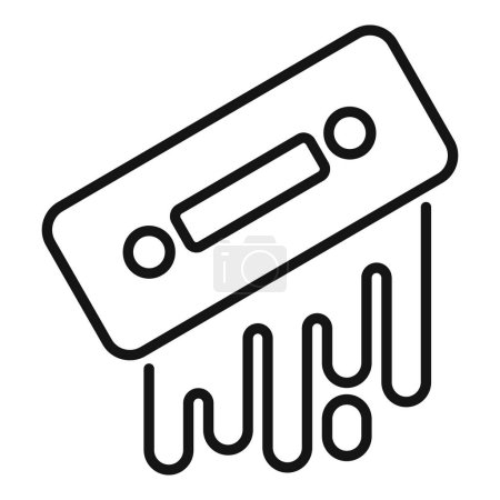 Icono minimalista de cinta retro en blanco y negro fundido debido al calor, que representa la transformación y evolución de la tecnología vintage obsoleta