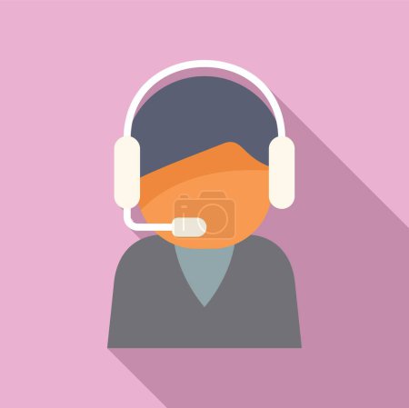 Flat design icon of a customer support representative with headset on a pink background