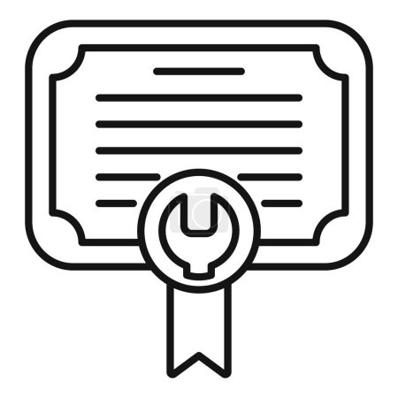 Illustration d'art linéaire d'un badge de certification pour techniciens qualifiés avec un symbole de clé