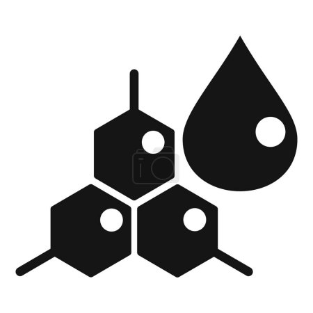 Schwarzes Symbol einer molekularen Struktur, die mit einem Wassertropfen verbunden ist, isoliert auf weiß