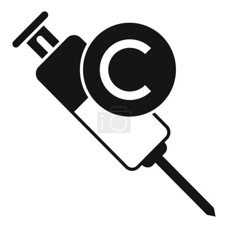 Icono blanco y negro que representa una jeringa con un símbolo de derechos de autor, que ilustra la protección de la propiedad intelectual