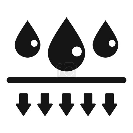 Black icon illustrating water droplets and resistance arrows, symbolizing waterproof or water repellent material