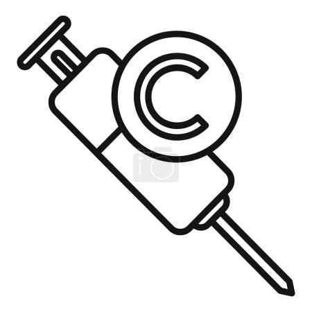 Téléchargez les illustrations : Illustration linéaire d'un symbole du droit d'auteur intégré à une seringue - en licence libre de droit