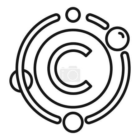 Schwarz-weiße Illustration eines stilisierten runden Urheberrechtssymbols mit dekorativen Elementen