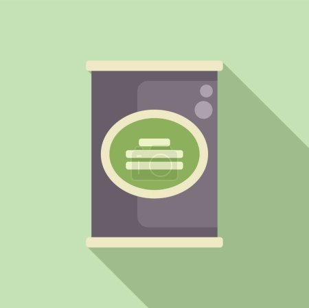 Simplified flat design illustration of a canned food product with a label, on a green background
