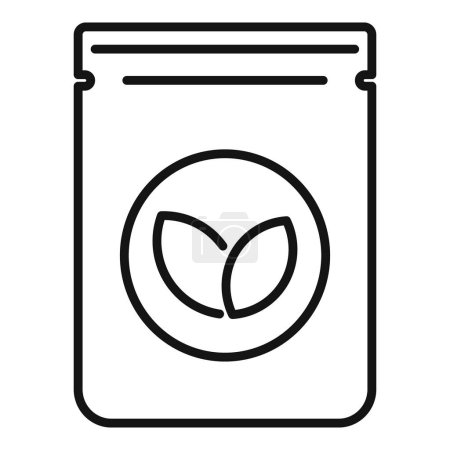 Simple black and white line drawing of a sealed coffee packaging with bean symbol