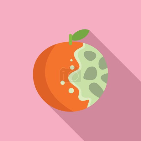 Flat design vector of a partially eaten orange with bite marks on a pink backdrop