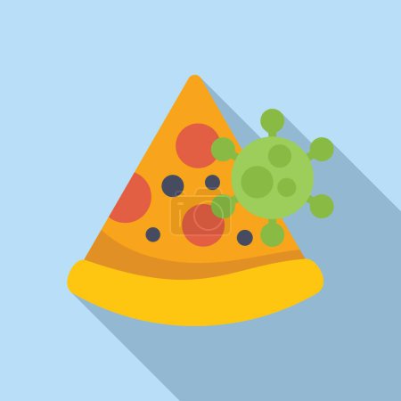 Grafik symbolisiert Gesundheitsrisiken in Lebensmitteln mit einem Virus auf einer bunten Pizzascheibe