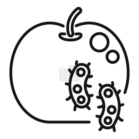 Black and white drawing of apple with stylized cartoon bacteria