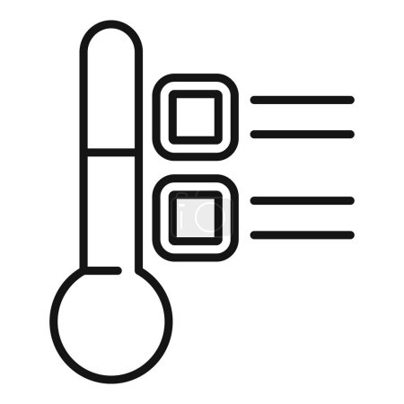 Black and white illustration of a thermometer icon in a minimalist line art style