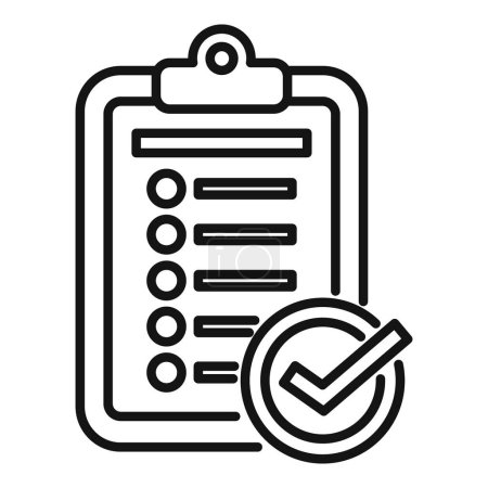 Clean line art illustration of a clipboard checklist icon with a check mark signifying task completion